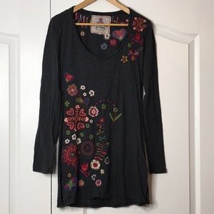 JWLA/Johnny Was Charcoal cotton tunic with Emb